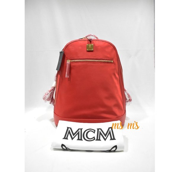 MCM Handbags - NWT MCM Large RED Nylon Logo Backpack